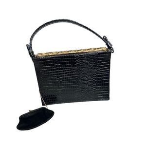 Vintage After Five Black and Gold Faux Crock Handbag
